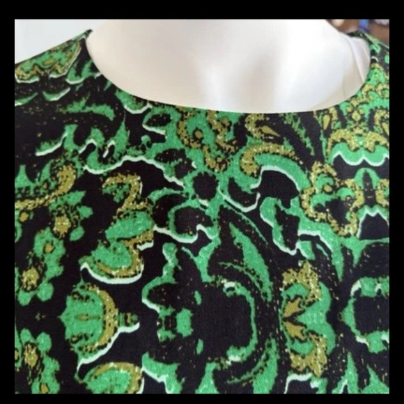 H&M Green and black Print Blouse 3/4 sleeve top Back zipper Size 10 - Picture 3 of 14